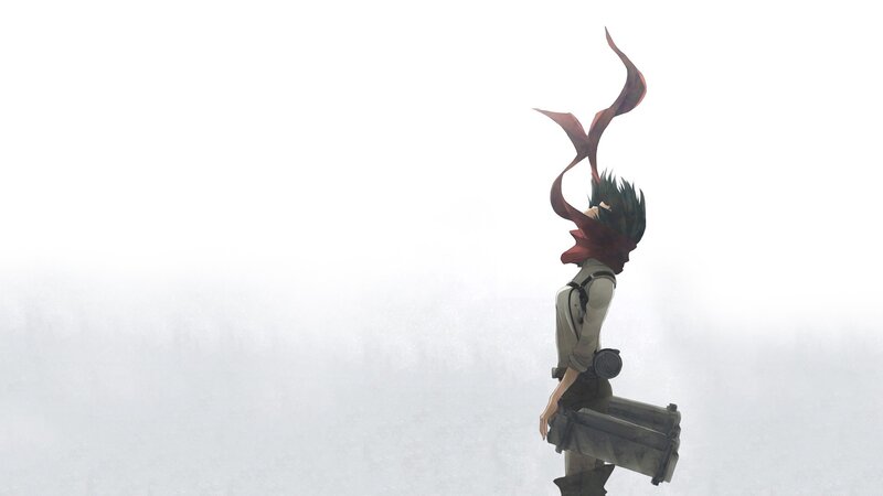 Anime Character with Red Scarf — White
