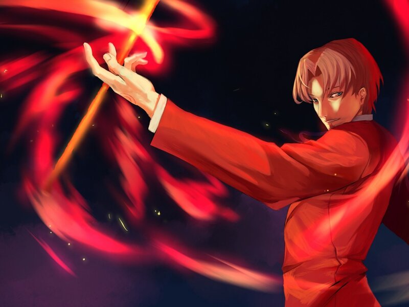 Anime Character with Red Staff — Dramatic