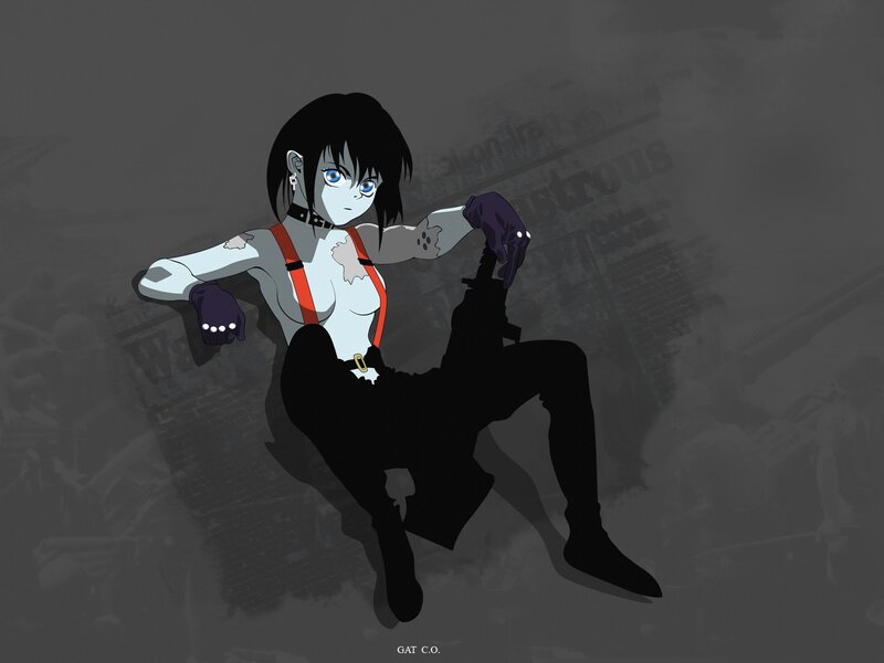 anime character with red suspenders