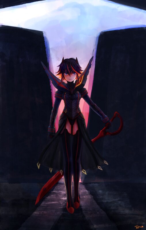 Anime Character with Red Sword — Black