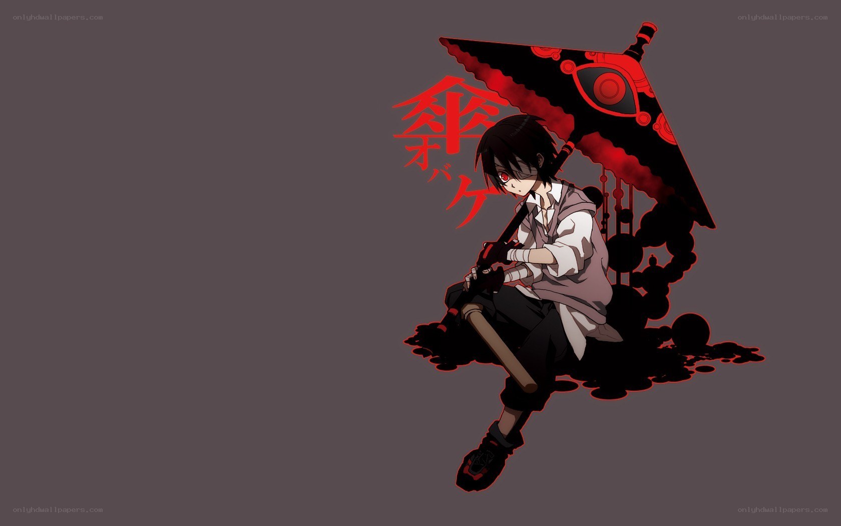 anime character with red umbrella