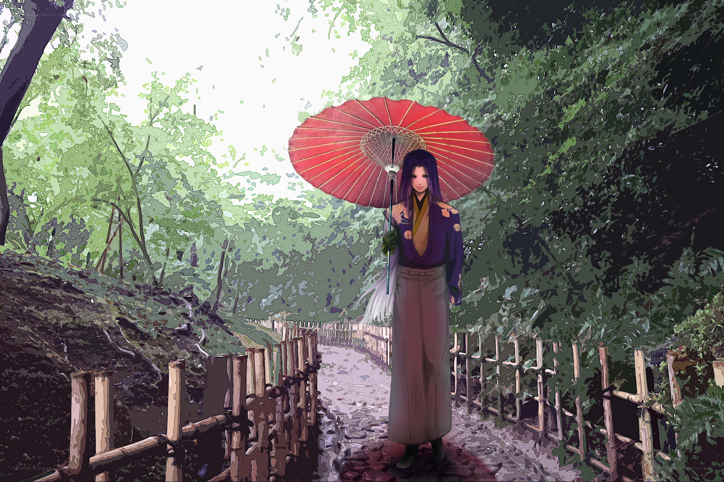 anime character with red umbrella