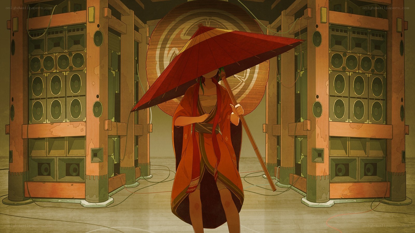 Anime character with red umbrella