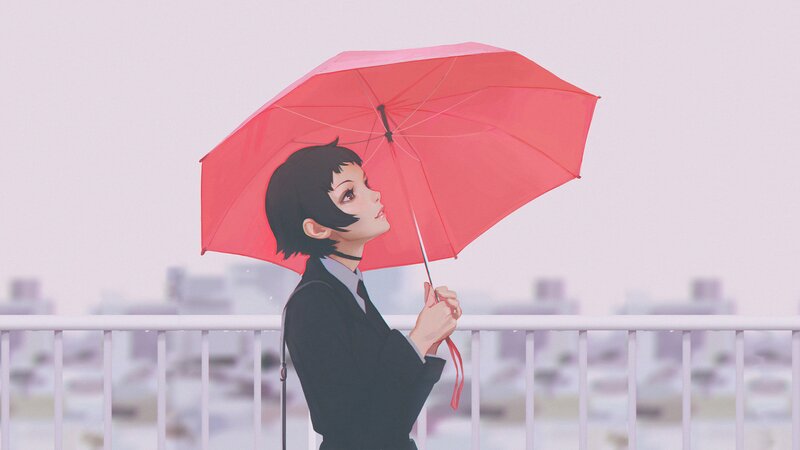 Anime Character with Red Umbrella — Calm