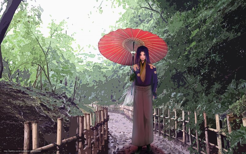 anime character with red umbrella