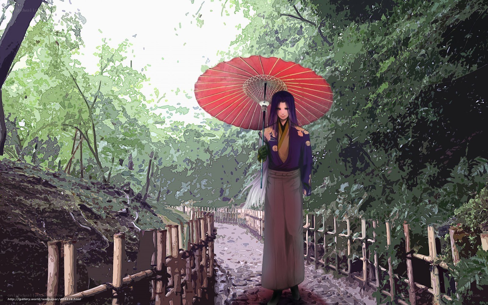 anime character with red umbrella