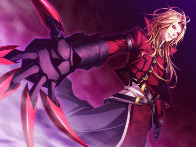 Anime Character with Red Weapon — Purple