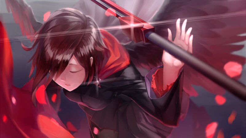 Anime Character with Red Wings — Dramatic, Digital Art, Spear