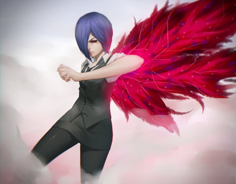 Anime Character with Red Wings — Dramatic, Digital Art, Suit