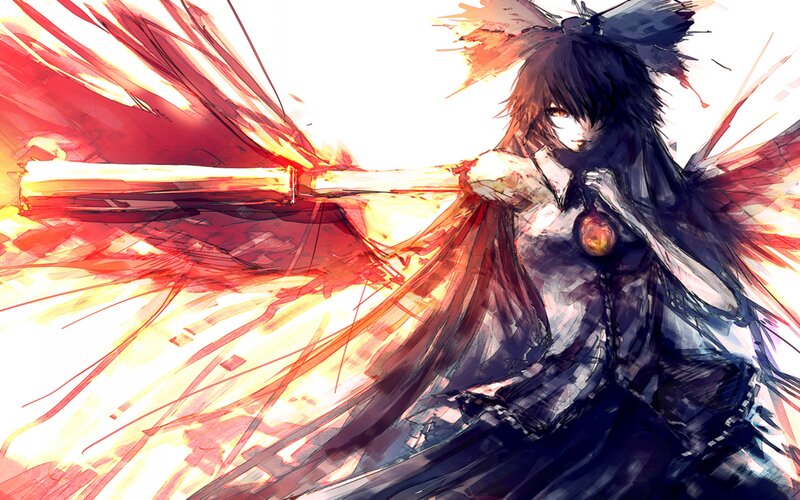 Anime Character with Red Wings — Dramatic, Digital Art, Sword, Cape