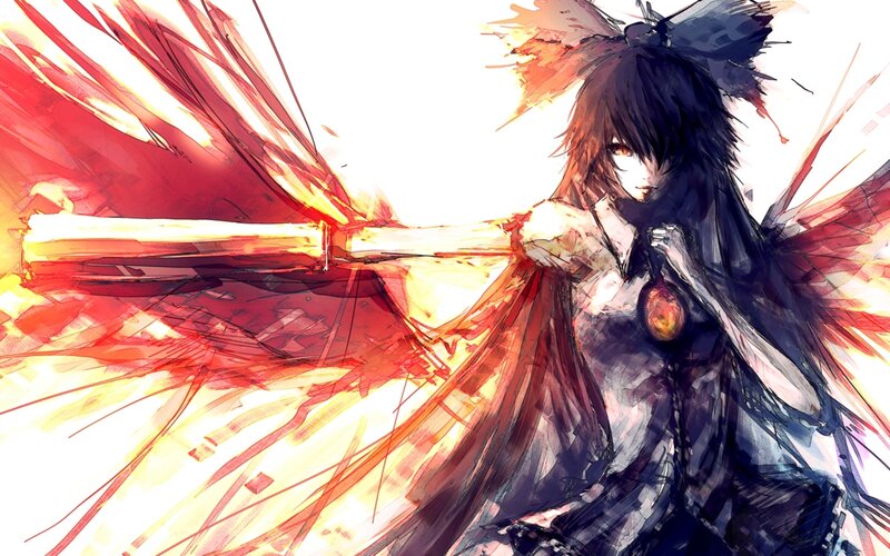 Anime Character with Red Wings — Dramatic, Digital Art, Sword