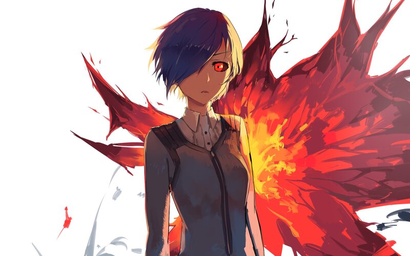 Anime Character with Red Wings — Dramatic, Red Eyes