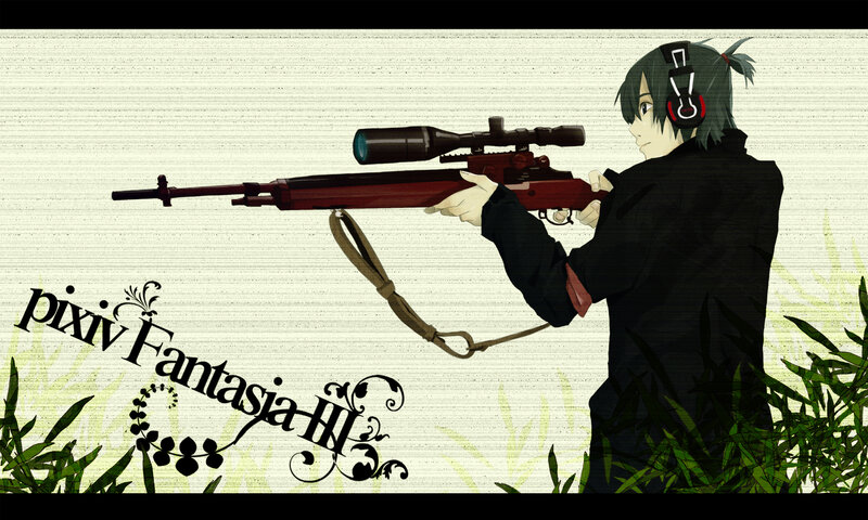 Anime Character with Rifle — Black, Calm
