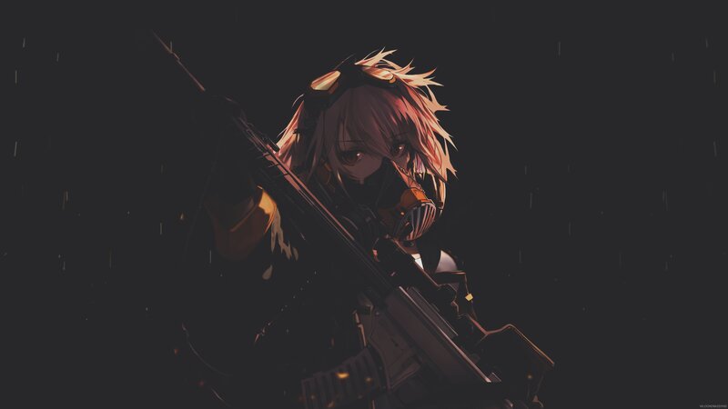 Anime Character with Rifle — Black, Dark, Dramatic