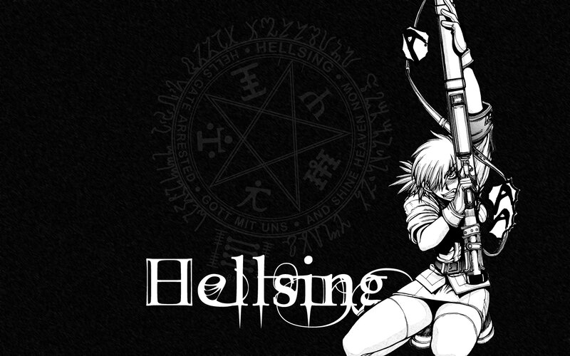 Anime Character with Rifle — Black, Dramatic, Manga, Pentagram