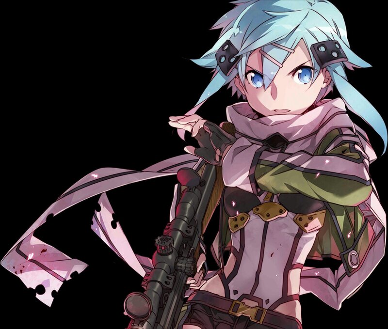 Anime Character with Rifle — Black, Dramatic, Scarf
