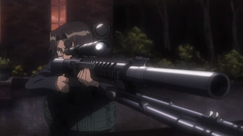 Anime Character with Rifle — Black, Tense