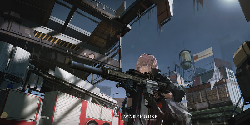Anime Character with Rifle — Blue, Dramatic, Afternoon