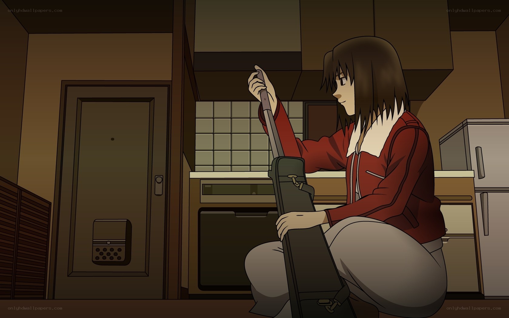 anime character with rifle case