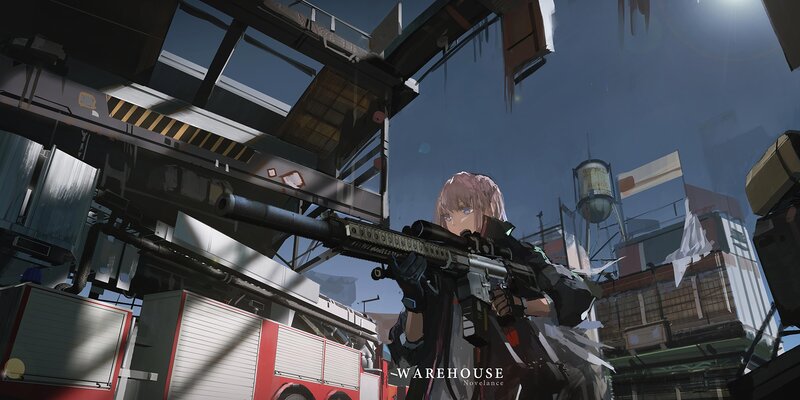 Anime Character with Rifle — Gray, Dramatic, Afternoon