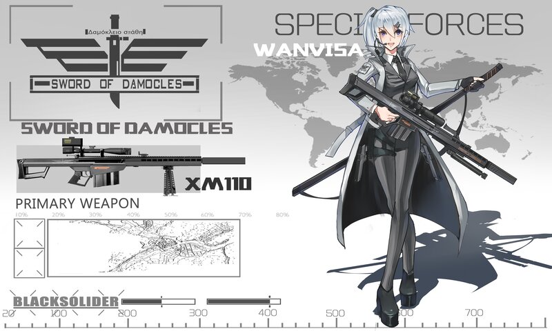 Anime Character with Rifle — Gray, Dramatic, Digital Art