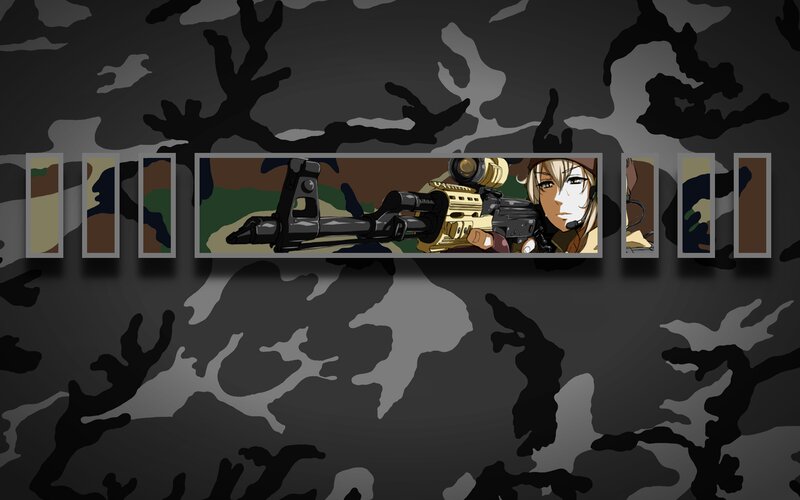 Anime Character with Rifle — Gray, Serious