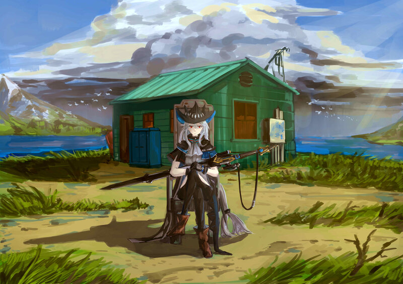 Anime Character with Rifle — Green, Dramatic