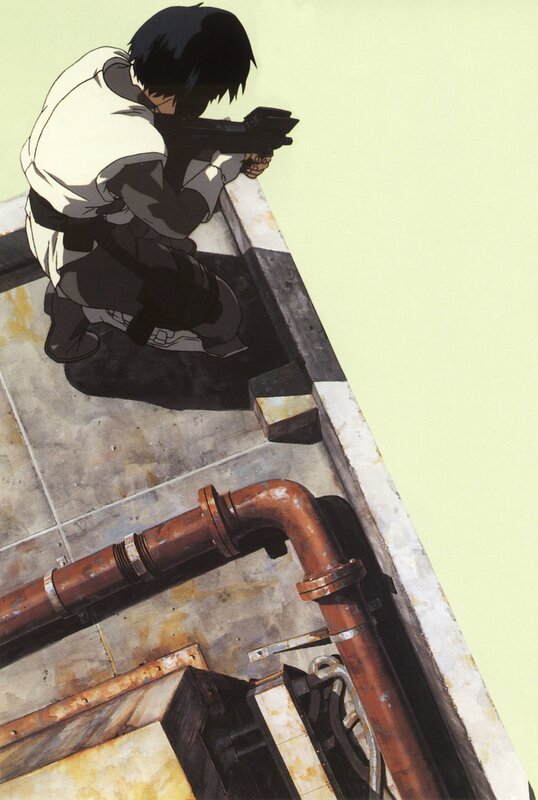 anime character with rifle on rooftop