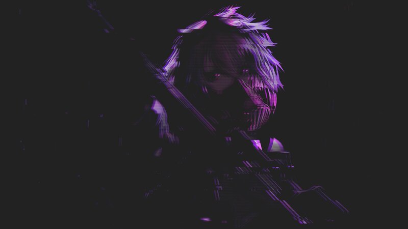Anime Character with Rifle — Purple, Dark
