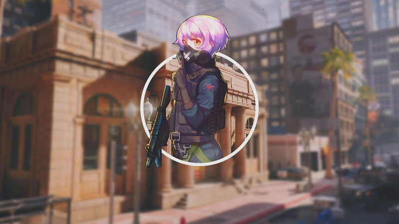 Anime Character with Rifle — Purple, Dramatic, Afternoon