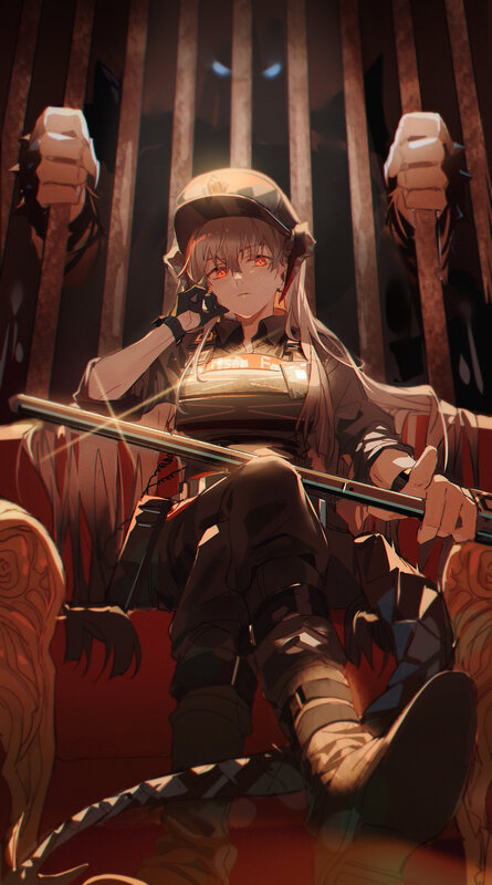 Anime Character with Rifle — Red, Dramatic, Night