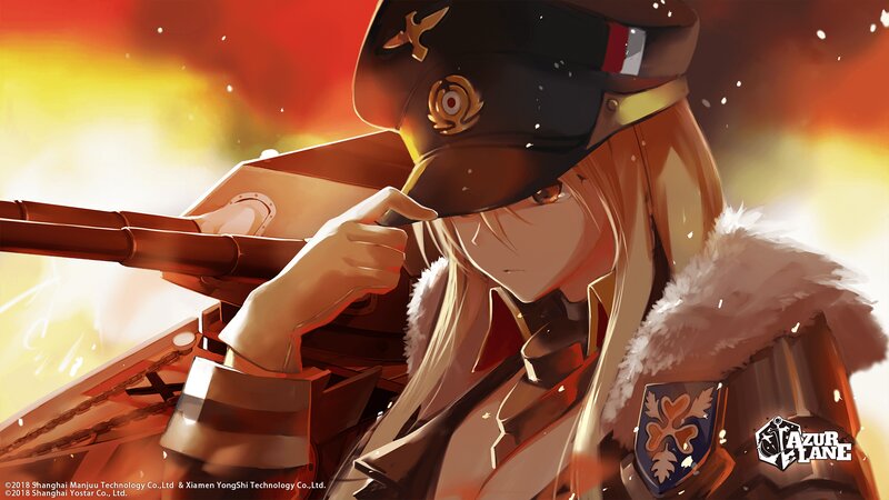 Anime Character with Rifle — Red, Dramatic, Sunset