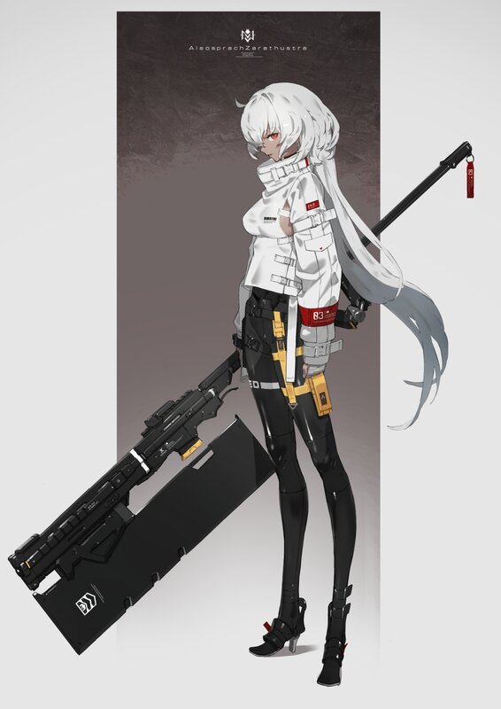 Anime Character with Rifle — White, Dramatic, Digital Art