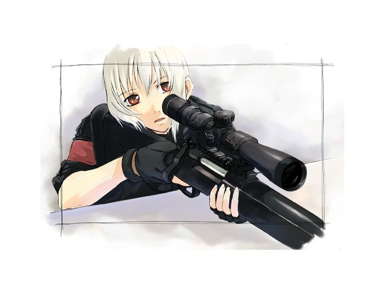 Anime Character with Rifle — White