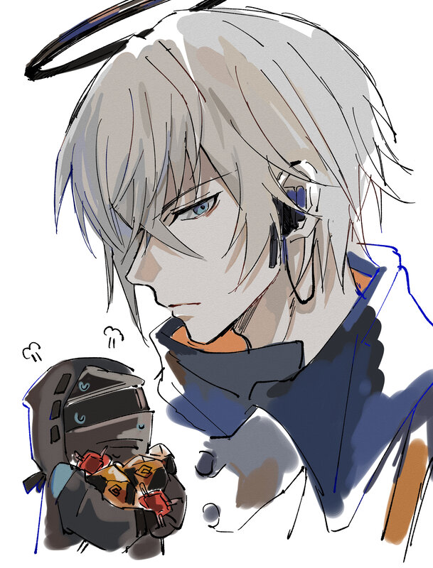 Anime Character with Robot — Gray
