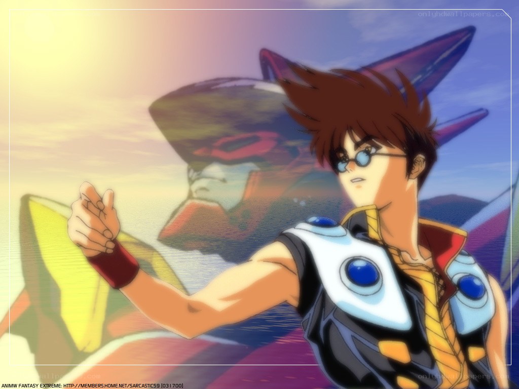 Anime character with robot in background