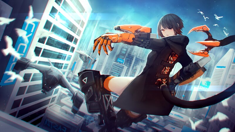 Anime Character with Robotic Limbs — Blue