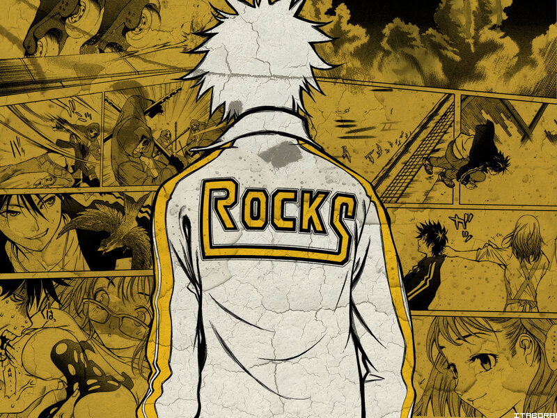 Anime character with ROCKS jacket