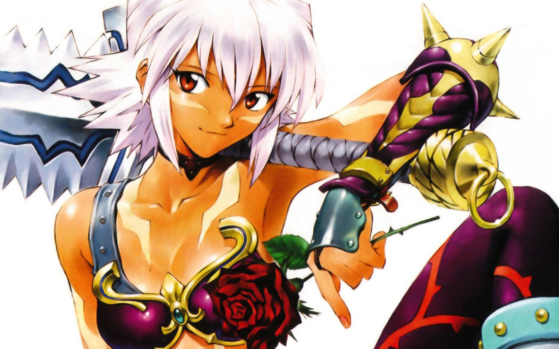 anime character with rose and weapon