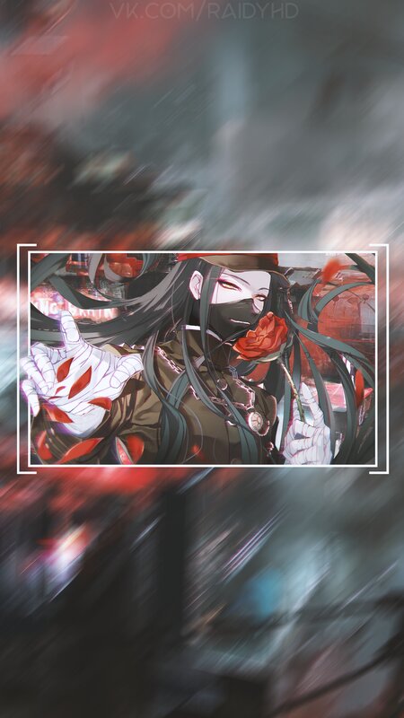 Anime Character with Rose — Black, Dramatic, Digital Art
