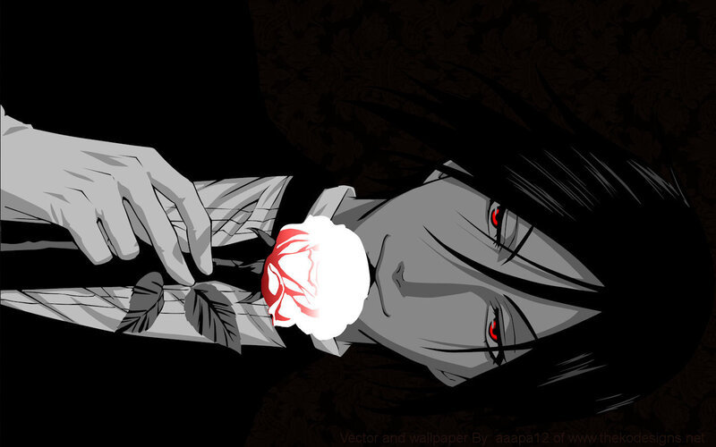 Anime Character with Rose — Black, Dramatic, Night
