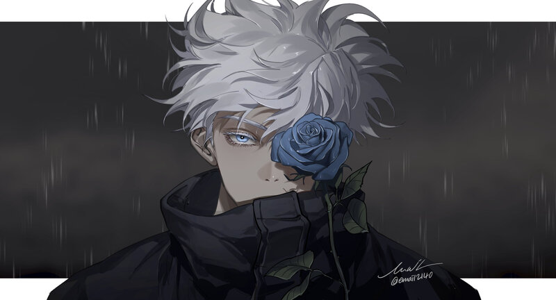Anime Character with Rose — Black, Dramatic