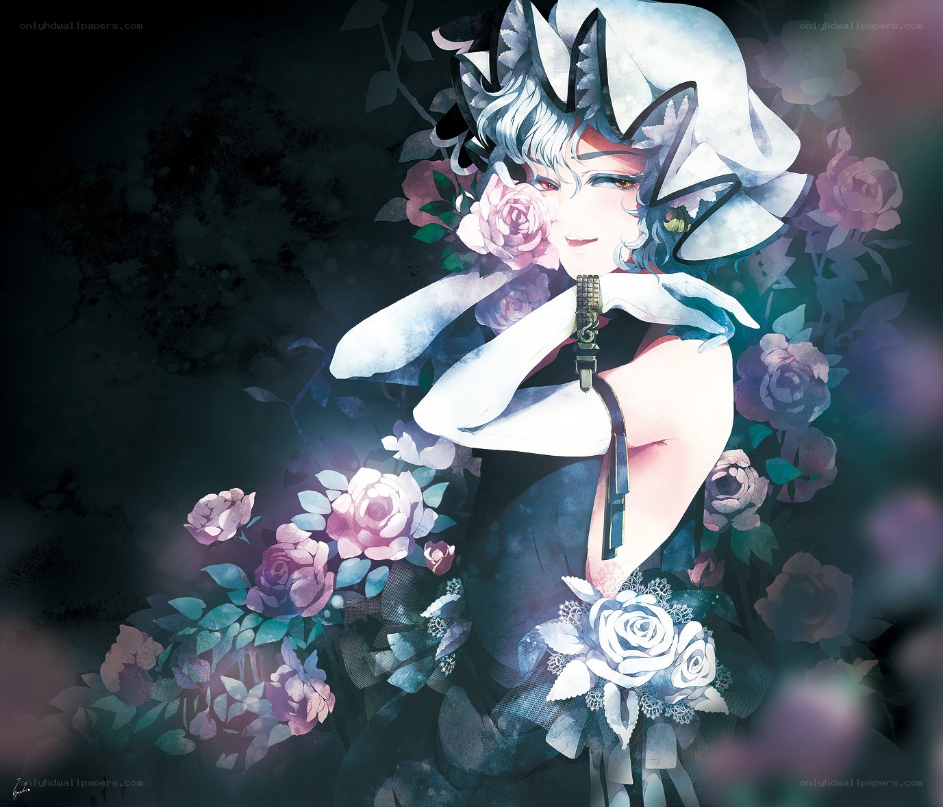 Anime character with roses