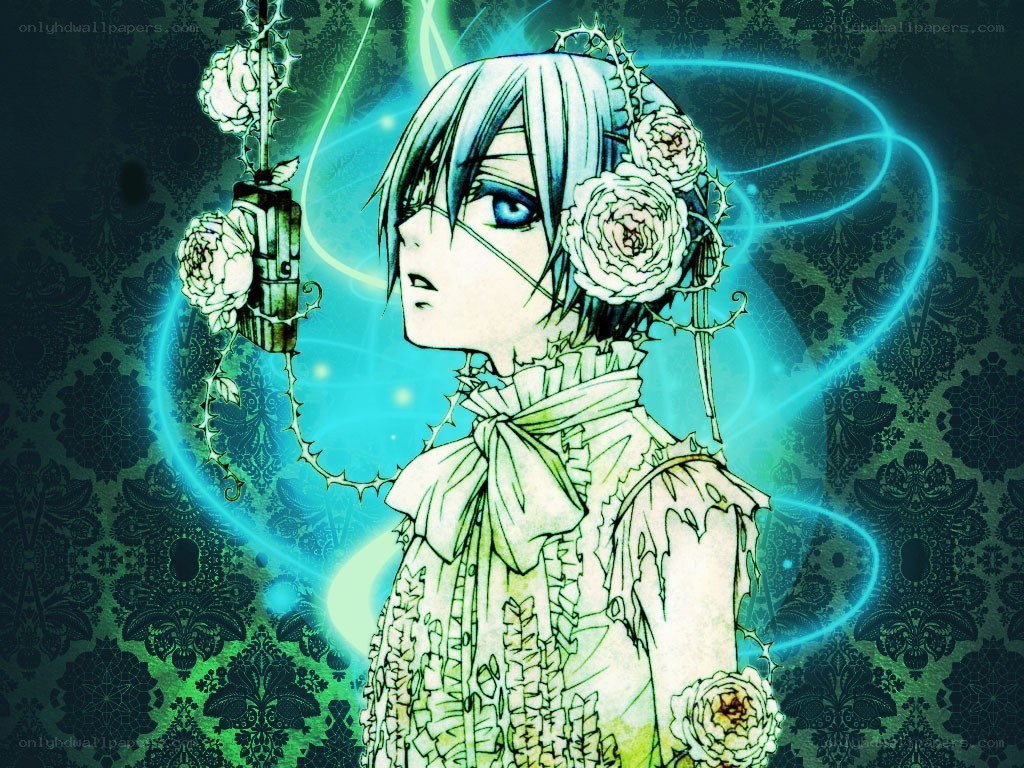anime character with roses and light