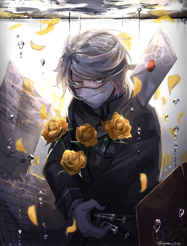 Anime Character with Roses — Black, Dramatic, Digital Art