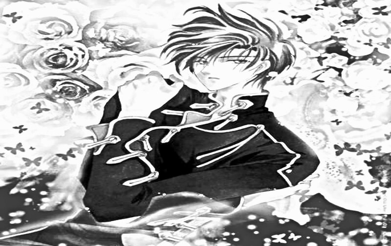 Anime Character with Roses — Black, Dramatic, Manga