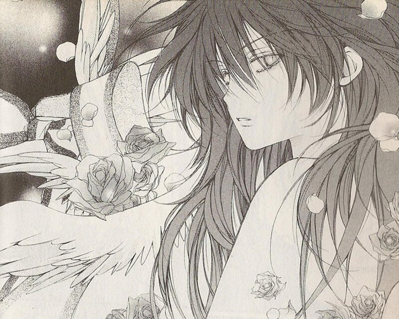 Anime Character with Roses — Black, Dramatic