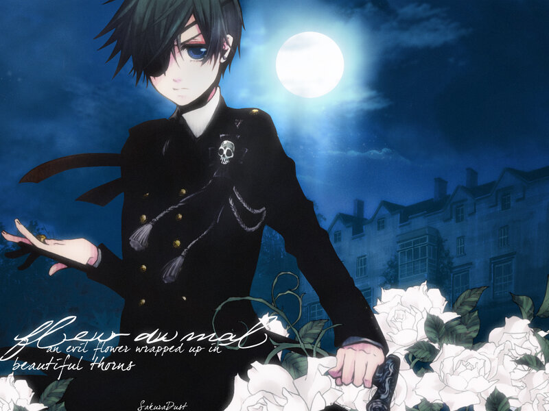 Anime Character with Roses — Blue, Dramatic
