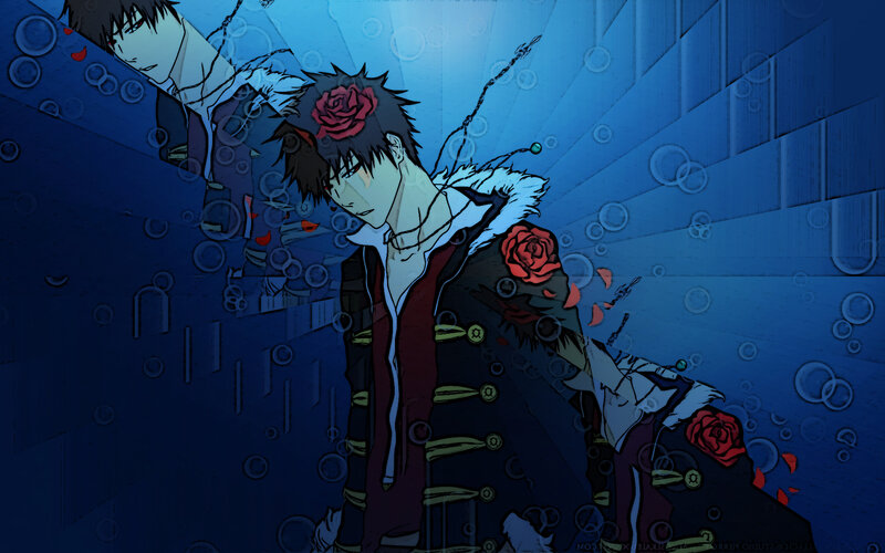 Anime Character with Roses — Blue