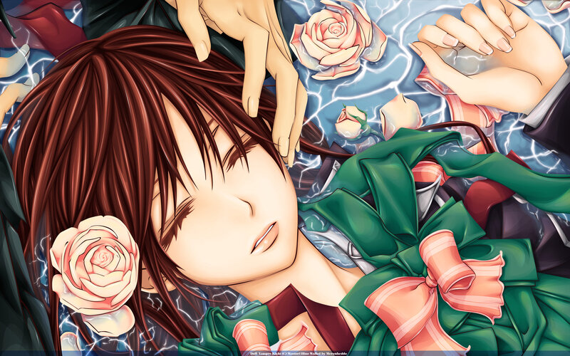Anime Character with Roses — Green, Serene
